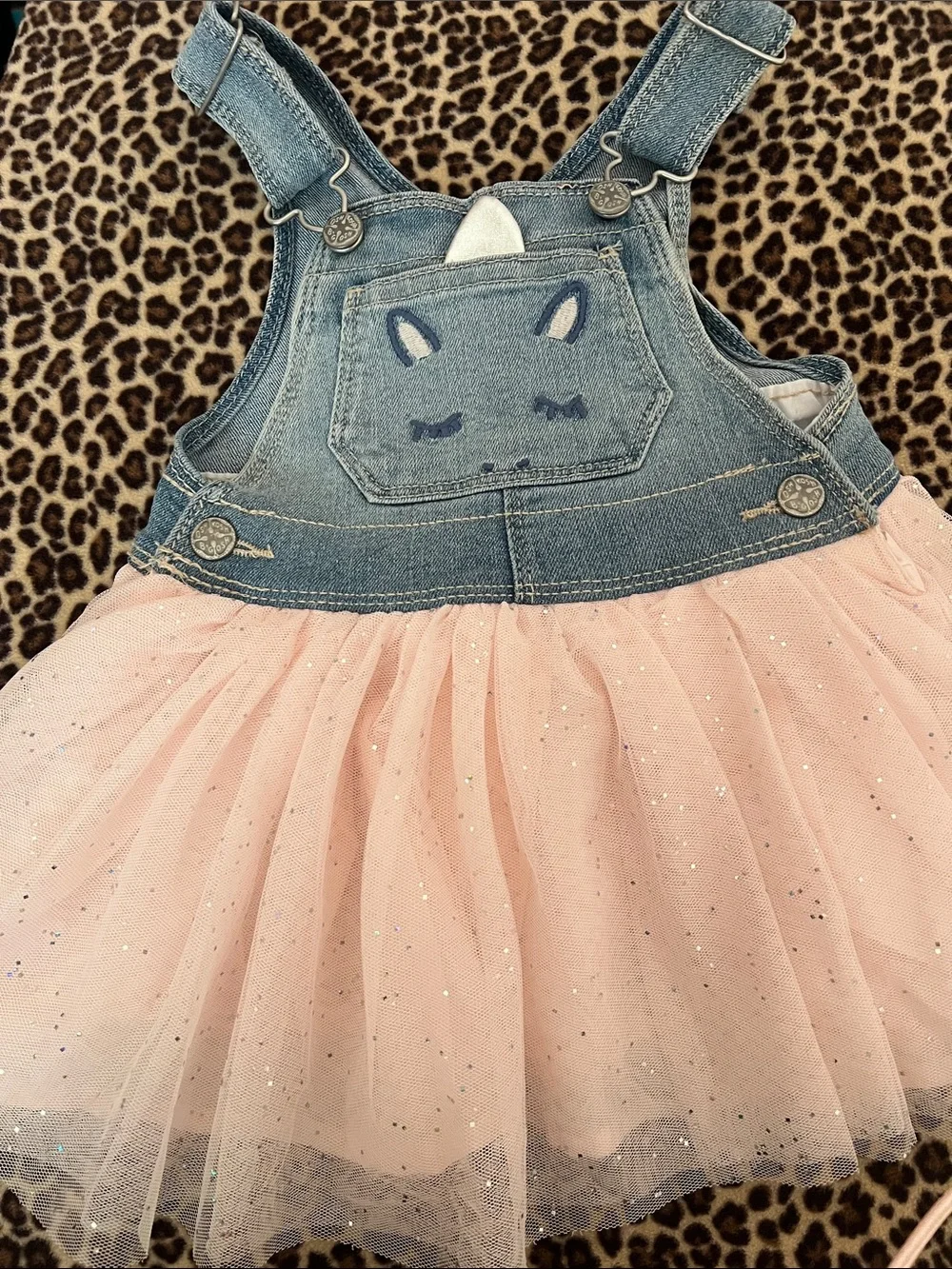 OshKosh B'gosh Denim Unicorn Overall Dress with Pink Tulle Skirt